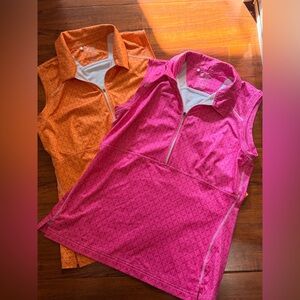 adidas Clima Cool Sleeveless golf Polo Zip Tops - Pink & Orange size M